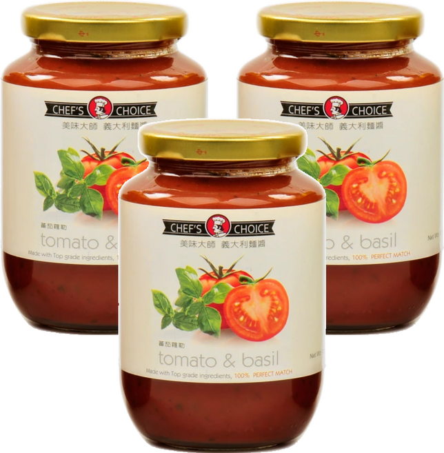 CHEF'S CHOICE 美味大師 義大利麵醬 蕃茄羅勒, 470g, 3罐