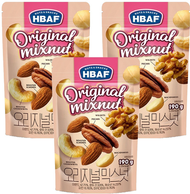 바프 넛츠앤스낵스 오리지널 믹스넛, 190g, 3개
