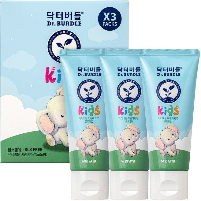 유한양행 닥터버들 어린이 치약 포도향, 60g, 3개