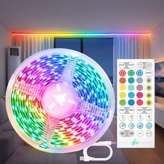 비상 루시 LED 간접조명 5V USB 네온 스트립 15m, RGB