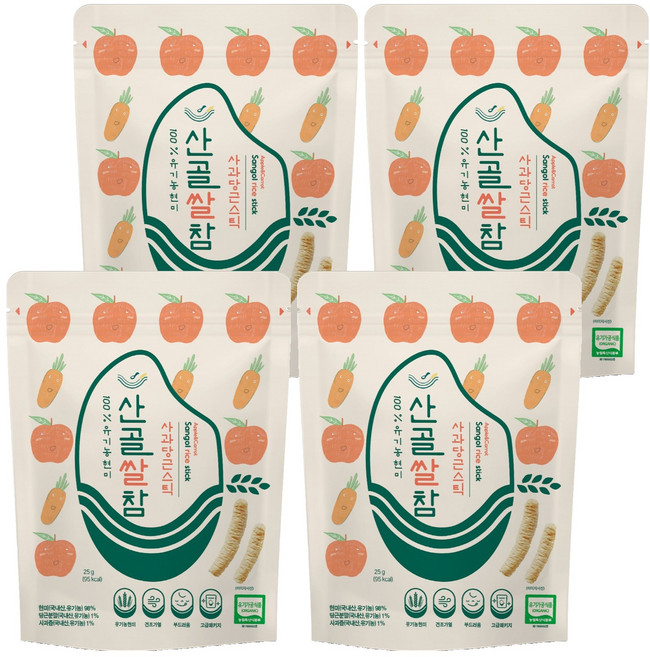에코맘의산골이유식 산골쌀참, 혼합맛(사과/당근), 25g, 4개