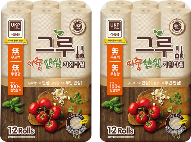 그루 이중안심 천연펄프 키친타올, 120매, 24개
