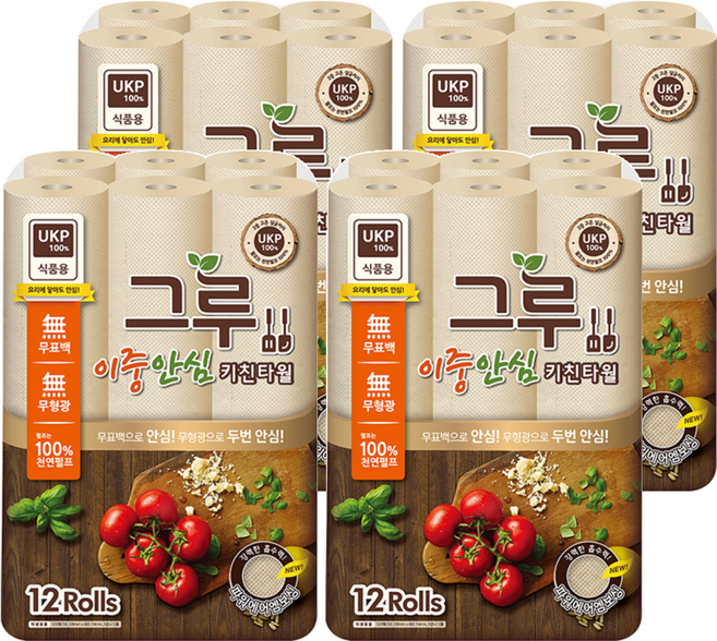 그루 이중안심 천연펄프 키친타올, 120매, 48개