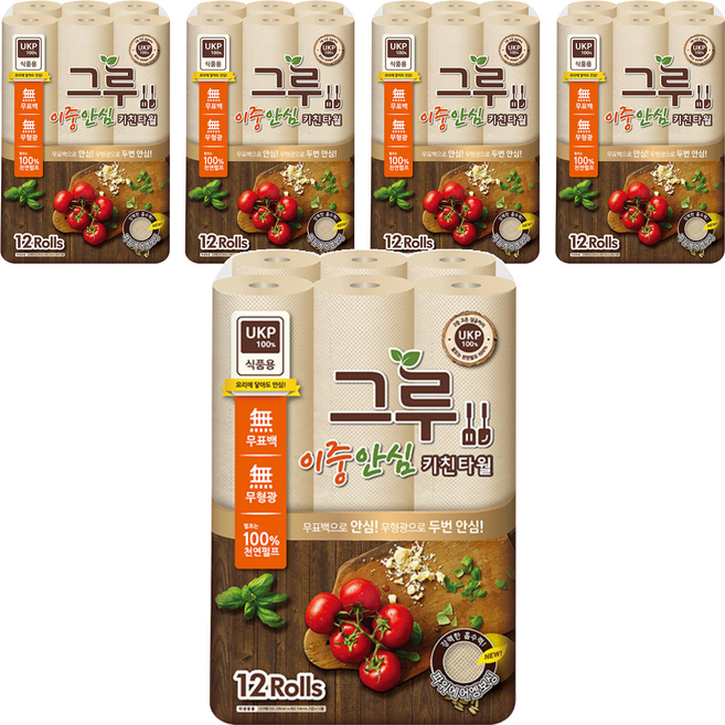 그루 이중안심 천연펄프 키친타올, 120매, 60개