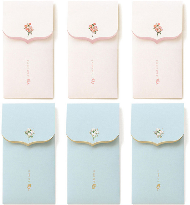 꽃단아 축하봉투 2종 세트, 핑크 + 블루, 3세트