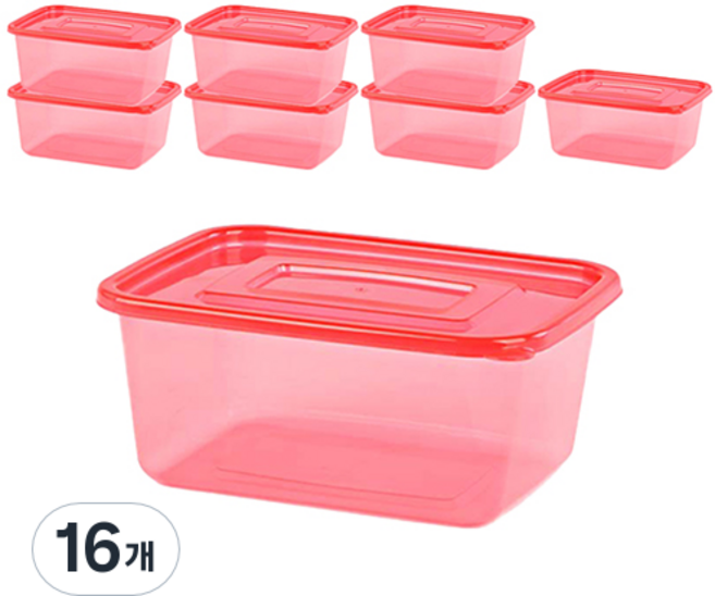 쿡앤락 사각 밀폐용기 체리핑크 1.5L, 16개, 단품