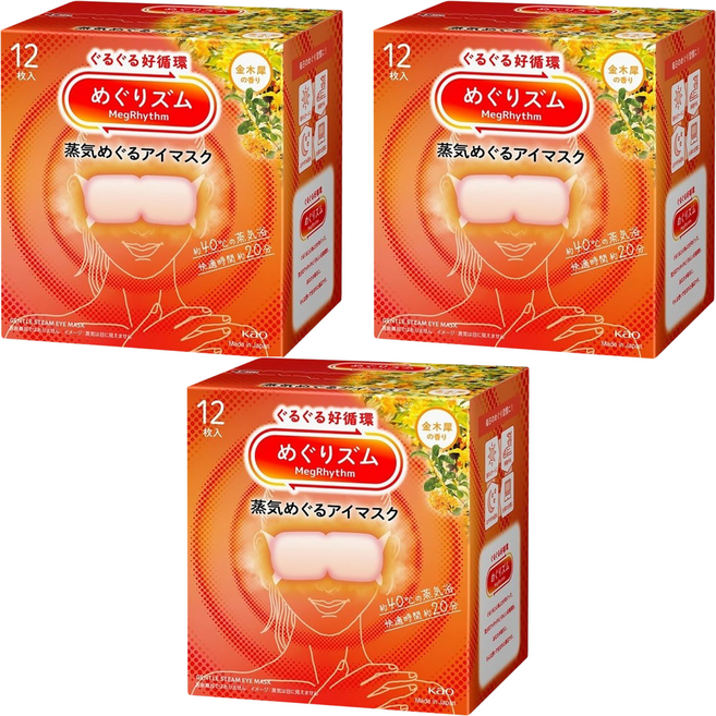 Kao 花王 MegRhythm 美舒律 蒸氣眼罩 金木犀花香, 12片, 3盒