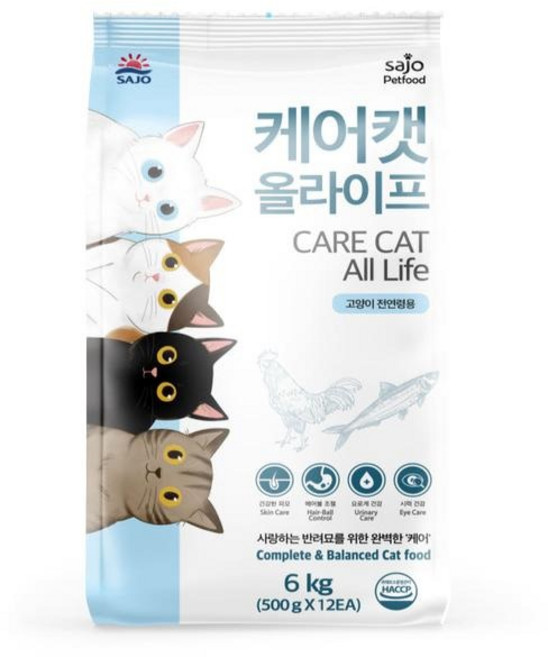 사조 전연령 케어캣 올라이프 건식사료, 닭, 6kg, 1개