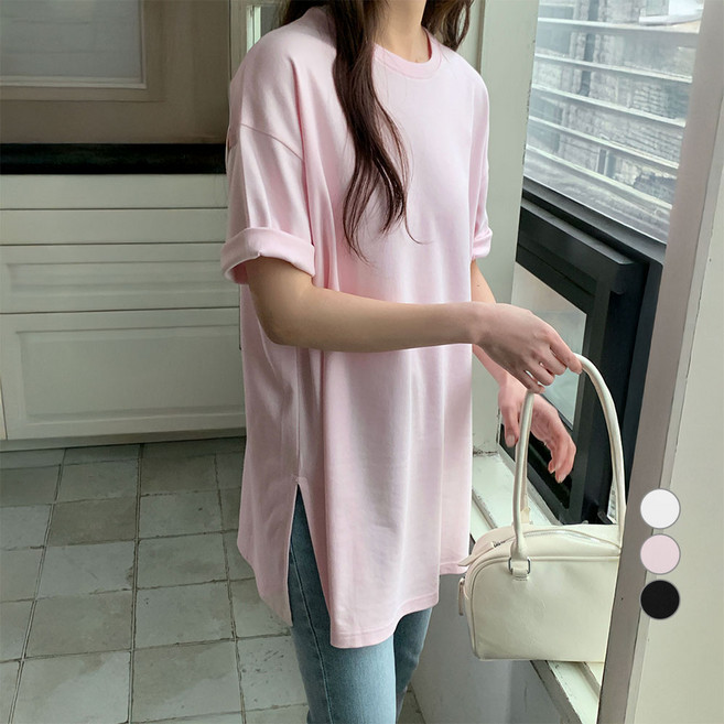 아피나르 여성용 오버핏 사이드 슬릿 반팔 티셔츠