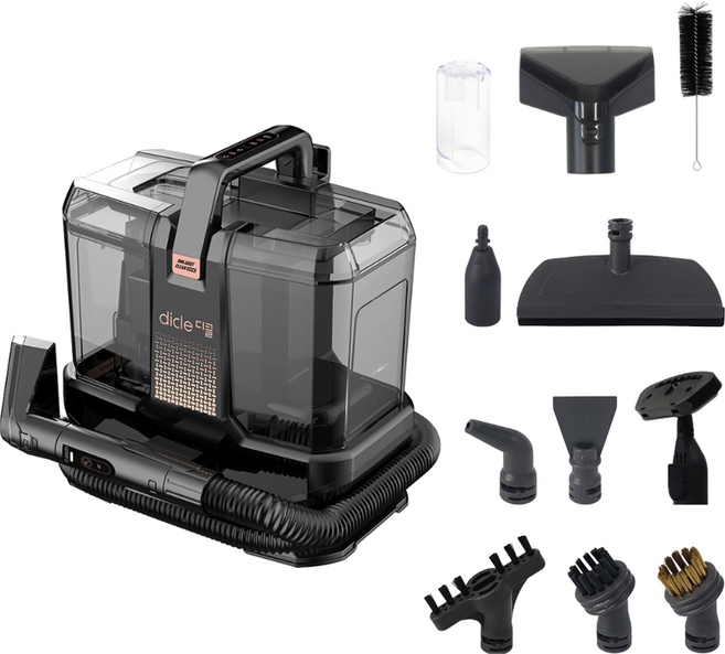 디클 원샷클린 패브릭 쇼파 카페트 매트리스 침구 물흡입 고온 살균 습식 스팀 청소기 + 헤드 10종 세트, 블랙
