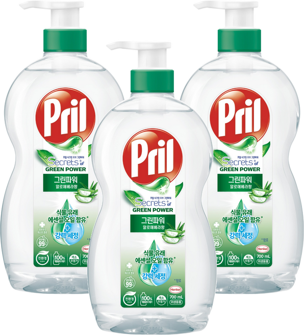 Pril 淨麗 植純萃洗碗精 蘆薈香, 700ml, 3瓶