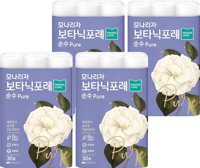 모나리자 보타닉포레 순수 천연펄프 3겹 데코 고급롤화장지, 27m, 30개입, 4개