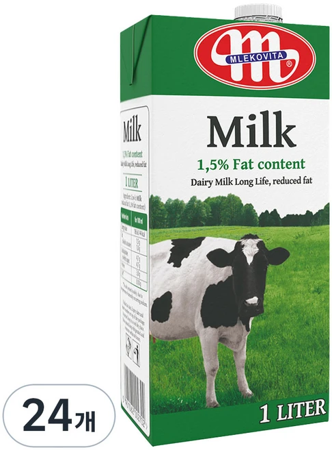 믈레코비타 1.5% 저지방 멸균우유, 1L, 24개 - 쿠팡