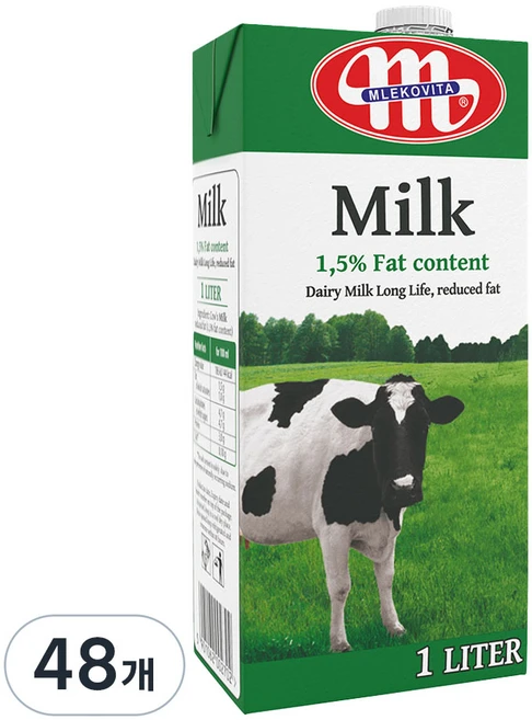 믈레코비타 1.5% 저지방 멸균우유, 1L, 48개 - 쿠팡