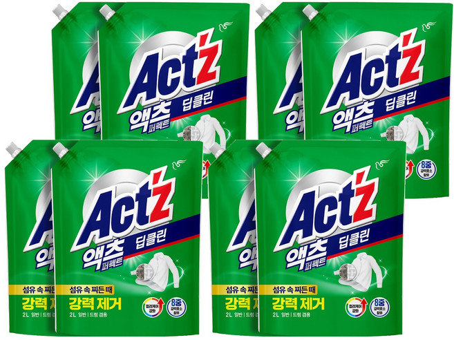 액츠 퍼펙트 딥클린 액상세제 리필, 2L, 8개