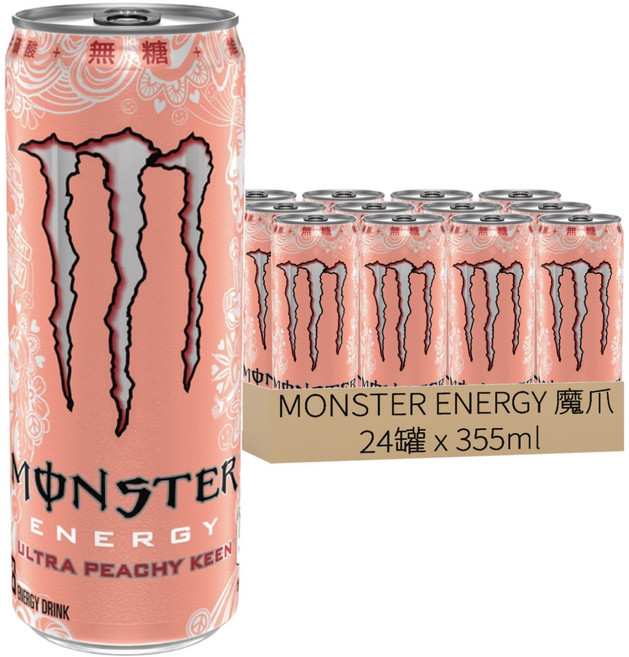 MONSTER ENERGY 魔爪 超越蜜桃閃耀碳酸能量飲料, 24罐, 355ml