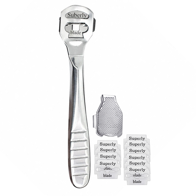 Suberly 舒佰利 不鏽鋼刮腳皮刀 附刀片10片 14.6 x 3cm 不鏽鋼原色, 1組, 1組
