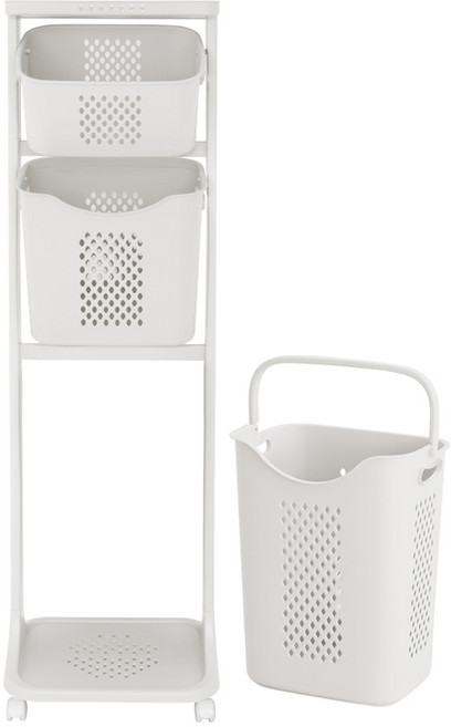 네이쳐리빙 점보 트롤리 스윙 3단 빨래바구니, 아이보리