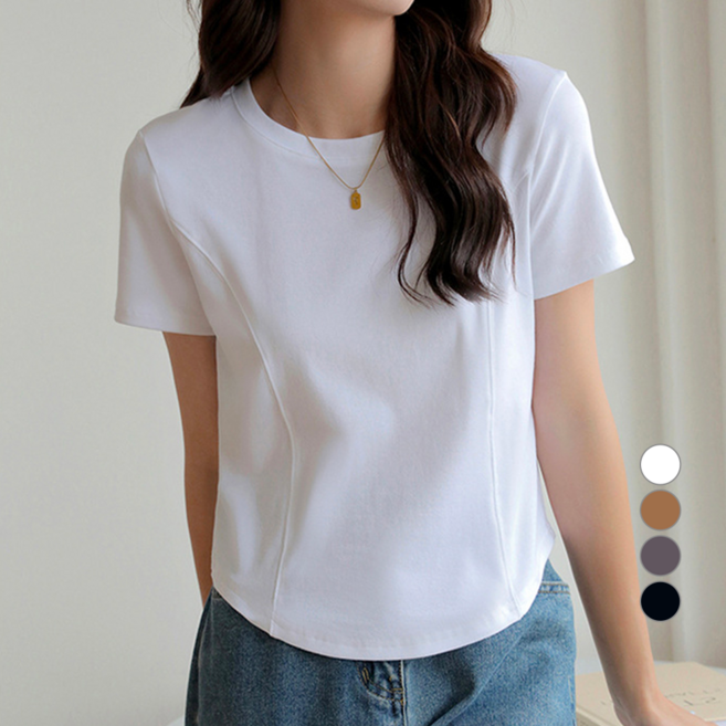 엘쏘 여성용 라운드넥 슬림 라인 반팔 티셔츠