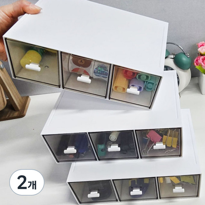 디오셀 탁장용 멀티 미니 서랍형 수납함, 화이트, 2개
