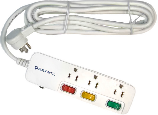 POLYWELL 寶利威爾 一體式電源插座延長線 3切3座 PW15-T05-A036, 18m, 白色, 1條