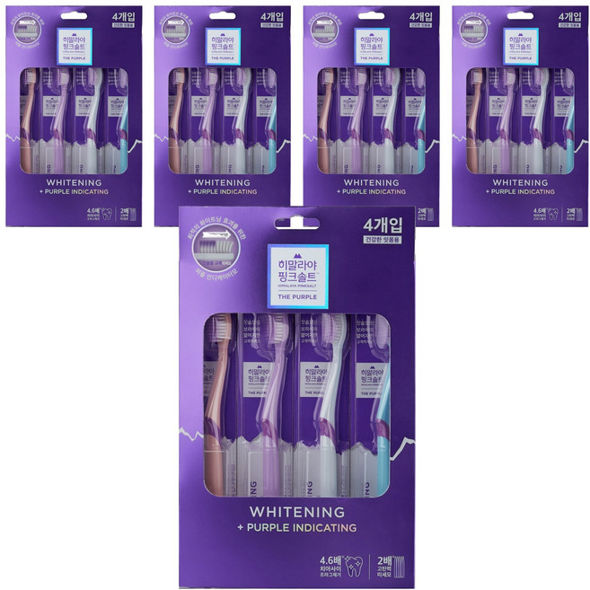 히말라야핑크솔트 더 퍼플 화이트닝 칫솔 세트, 4개입, 5세트