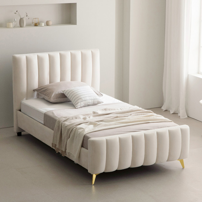 퍼니코 샤르망 앤틱 매립형 벨벳 패브릭 침대 프레임 단품 방문설치, 크림 아이보리