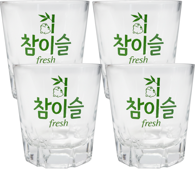 真露專用燒酒杯, 4個, 透明 + 綠色