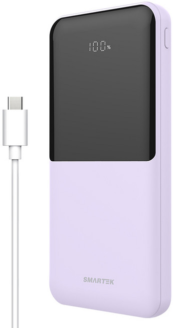 스마텍 LED 3포트 여행용 고속 충전 보조배터리 10000mAh C타입 케이블, 퍼플, STPB-QB1