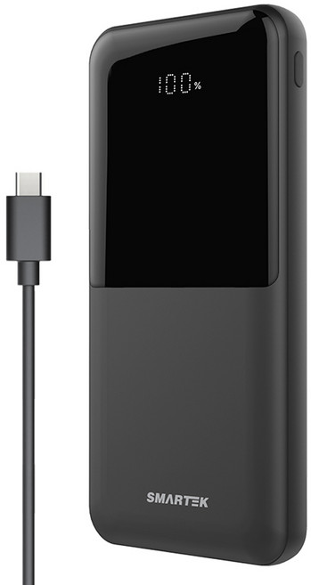 스마텍 LED 3포트 여행용 고속 충전 보조배터리 10000mAh C타입 케이블, 블랙, STPB-QB1