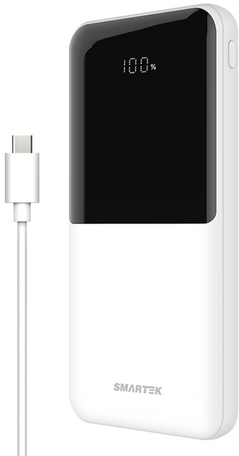 스마텍 LED 3포트 여행용 고속 충전 보조배터리 10000mAh C타입 케이블, 화이트, STPB-QB1
