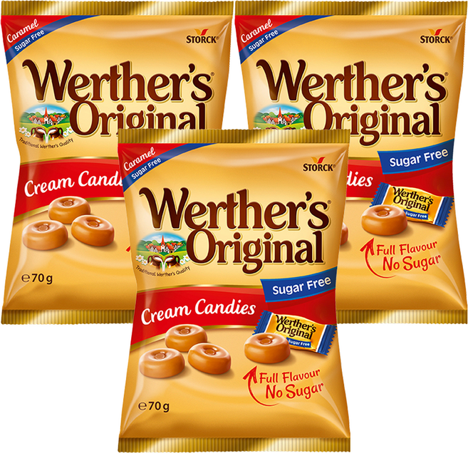 Werther's Original 奶油太妃糖 無糖款, 3袋, 70g