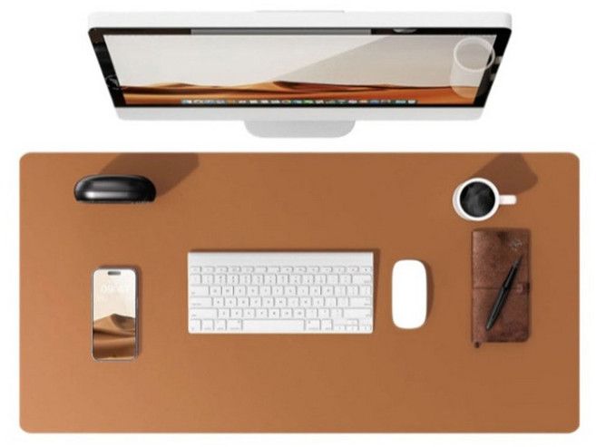 베네블 가죽 심플 와이드 데스크매트, 브라운