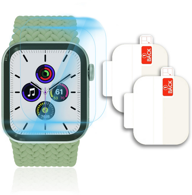 클로버에어 애플워치 블루라이트 차단 풀커버 TPU 스크래치 자가복원 고광택 전면 액정 보호필름 2p, 투명, 1세트