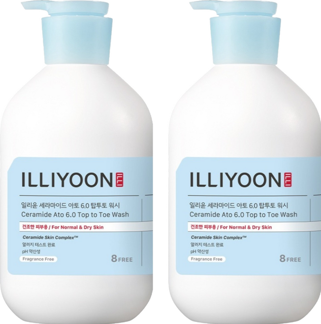 일리윤 세라마이드 아토 6.0 탑투토 바디워시 무향, 1L, 2개