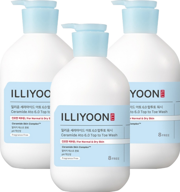 일리윤 세라마이드 아토 6.0 탑투토 바디워시 무향, 1L, 3개