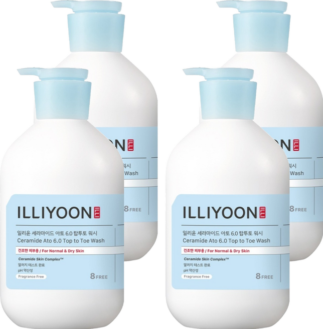 일리윤 세라마이드 아토 6.0 탑투토 바디워시 무향, 1L, 4개