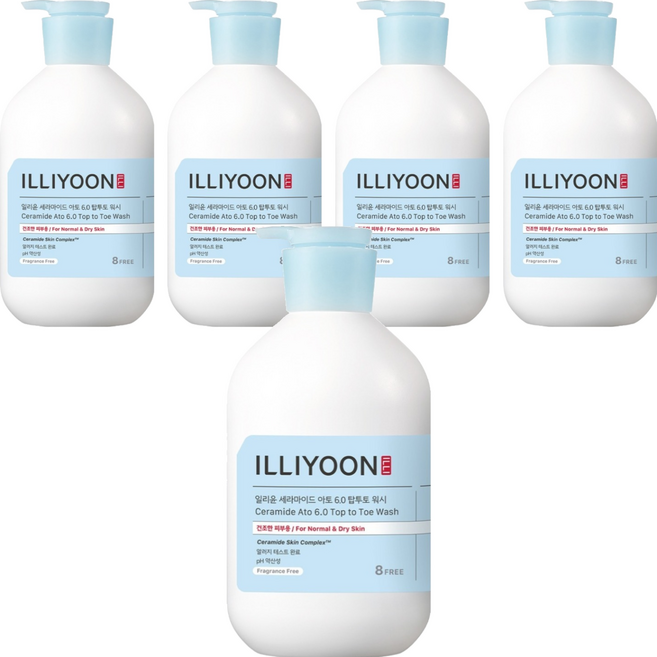 일리윤 세라마이드 아토 6.0 탑투토 바디워시 무향, 1L, 5개