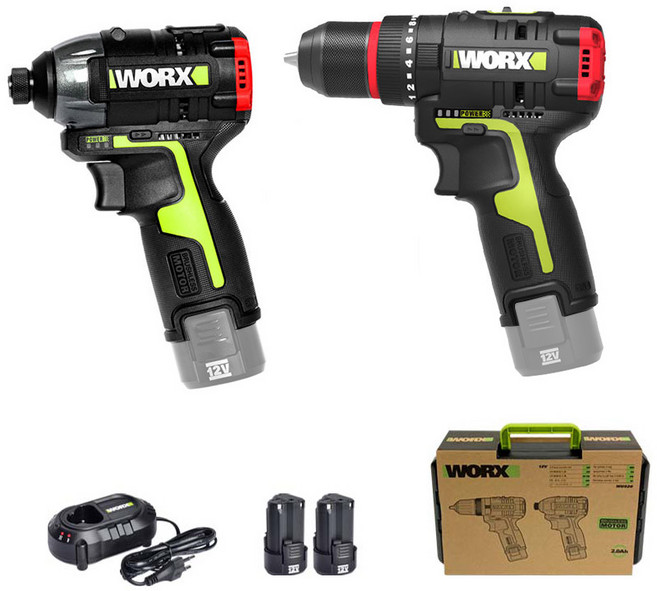 WORX 12V 충전 해머드릴 + 임팩드라이버 브러쉬리스 WU920X, 본품 2개 + 배터리 2개, 1세트