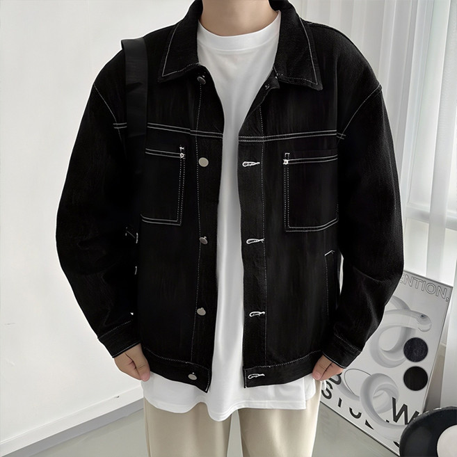 머시따 남성용 논페이드 데님 스티치 트러커 자켓