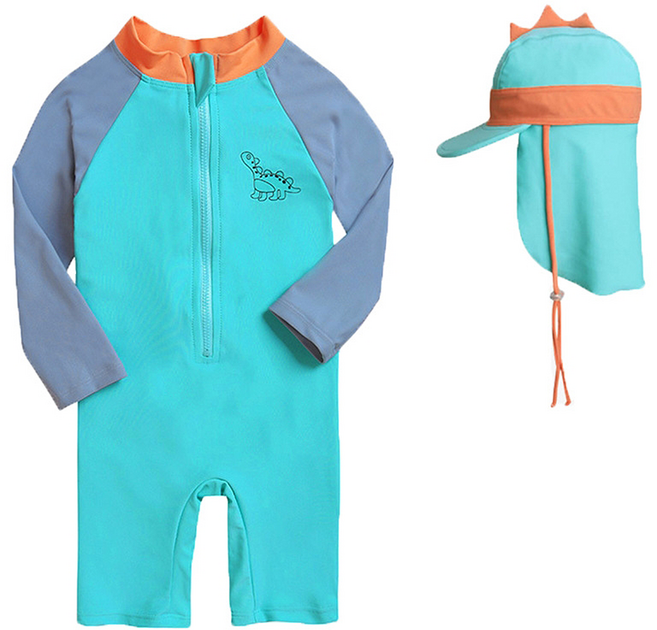 愛北鼻 寶寶連體泳衣送遮陽帽