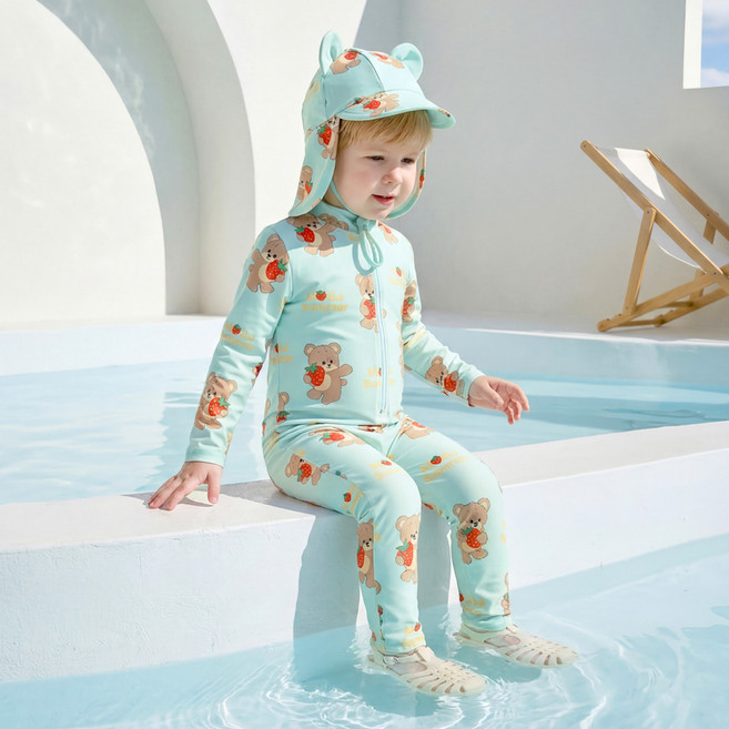 몰리멜리 코코 베리 베어 스윔수트 + 플랩캡 세트