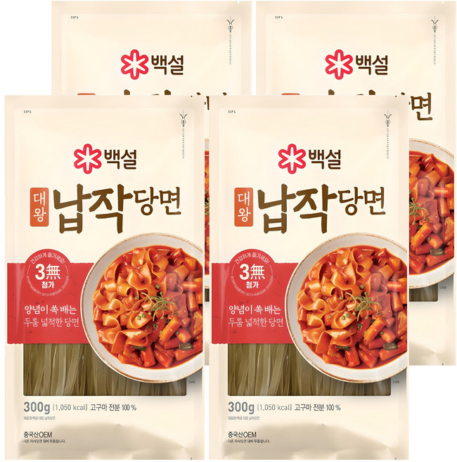 백설 대왕 납작당면, 300g, 4개