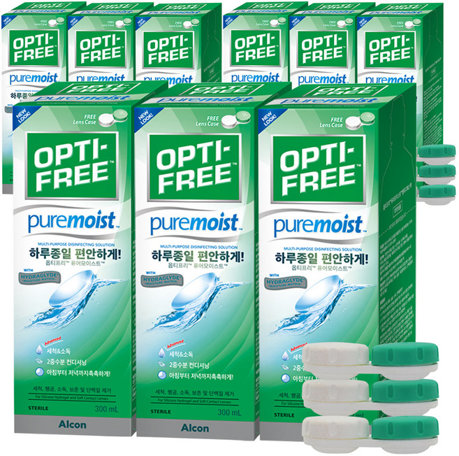 옵티프리 퓨어모이스트 렌즈세정액 + 렌즈케이스, 300ml, 9개