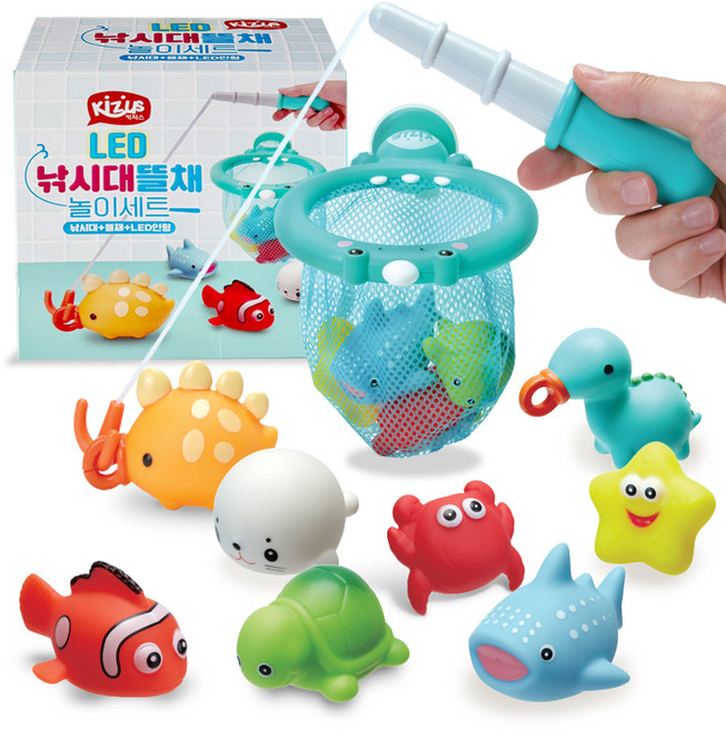 키저스 LED 낚시대 뜰채 놀이 10종 세트, 혼합색상, 1개