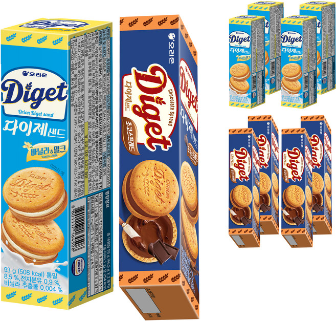 오리온 다이제샌드 바닐라＆밀크 93g 5p+ 초코스프레드 98g 5p, 1세트, 191g
