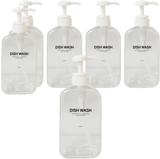 뉴앤룩 욕실 디스펜서 주방세제 리필용기 500ml x 2p + 디시워시 라벨 2p 세트, 투명, 3세트