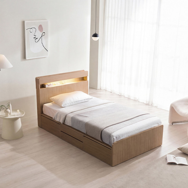 삼익가구 NEW 루시드 LED 4단 서랍 수납 침대 프레임 단품, 오크