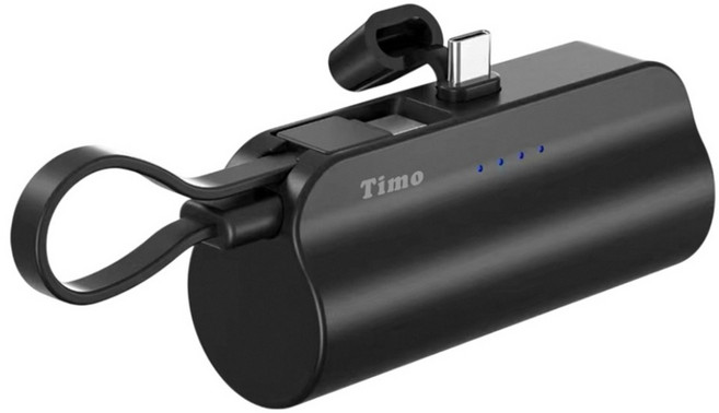 Timo Type-C直插式支架口袋行動電源 5000mAh 附Lightning轉接頭, POT-408TC, 黑色