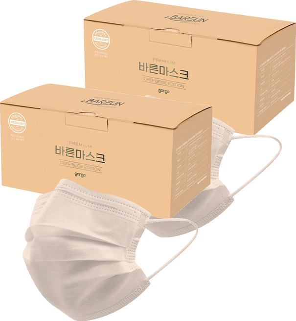 고르고 바른 마스크 대형 성인용, 50매입, 2개, 진베이지